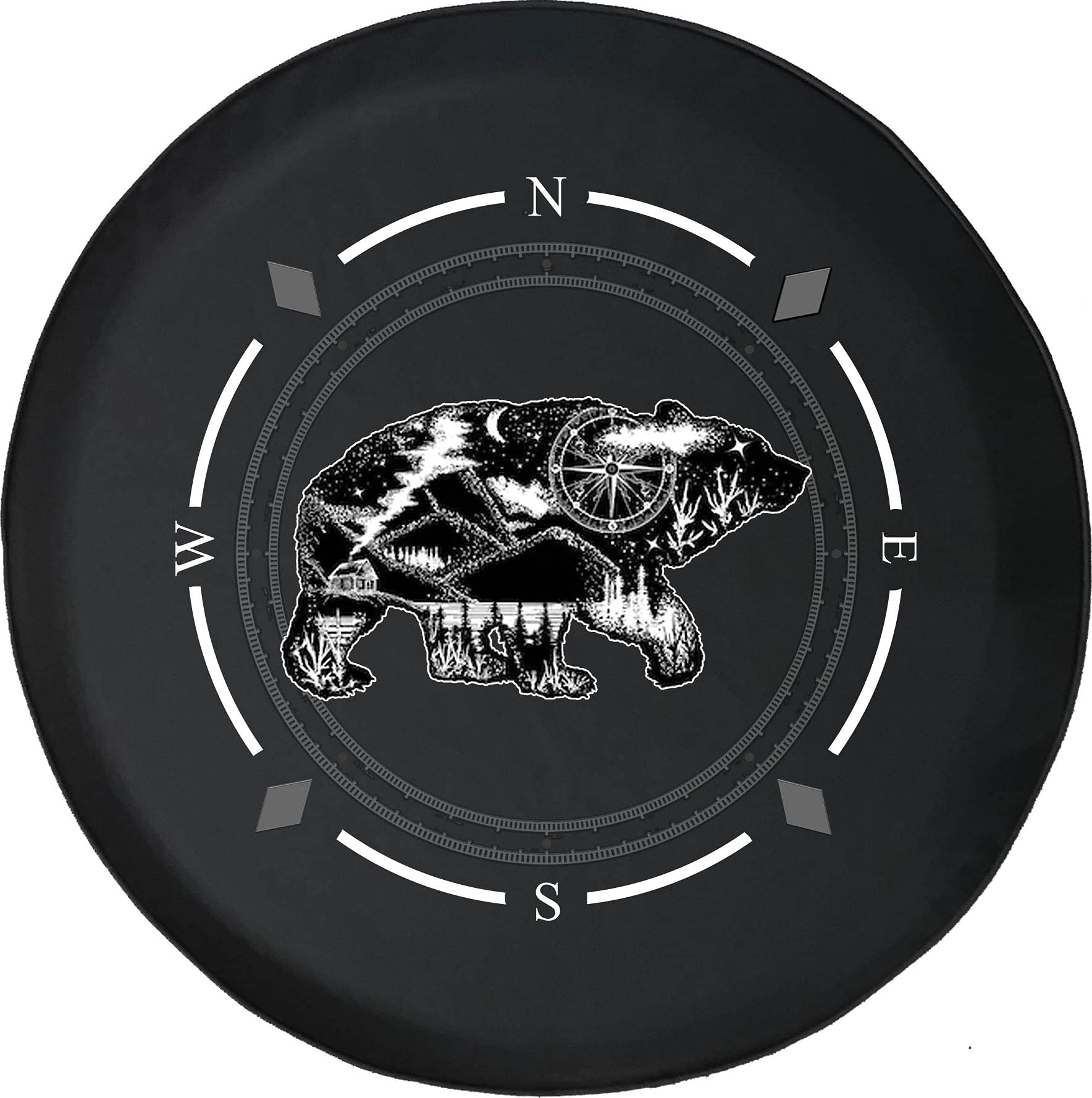 Premium American Unlimited Spare Tire Cover with Compass & Bear Design - Universal Fit for SUVs, Trailers, RVs & Most Vehicles | Durable Wheel Protection for Off-Road Adventures & Camping Trips