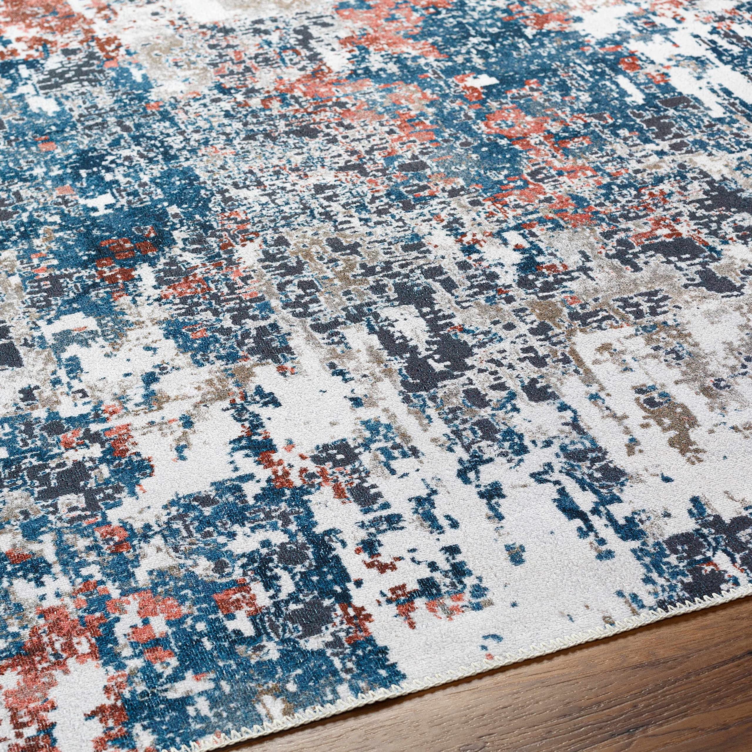 Hauteloom Ballyshannon Washable Area Rug - Silver & Blue Modern Design - 7'6