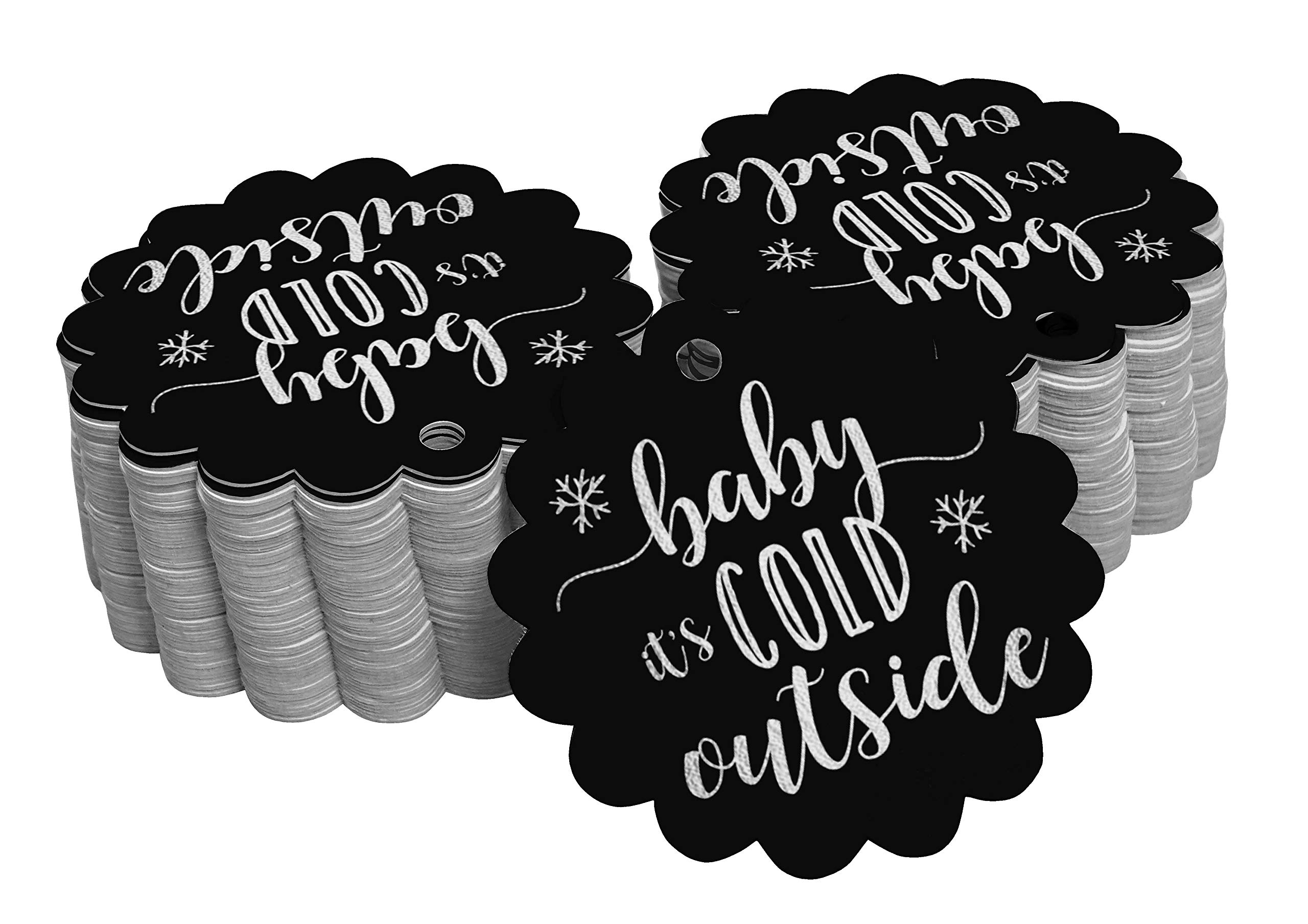 Silver Foil Paper Hang Tags - 100pcs Baby Shower Favor Tags for 'Baby It's Cold Outside' Theme | Perfect for Winter Baby Showers, Gender Reveals & Gift Packaging