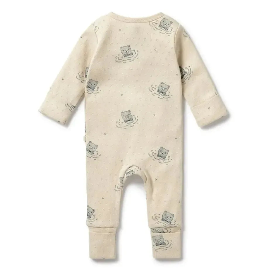 Wilson & Frenchy Organic Cotton Pointelle Zip Romper for Baby - Soft & Cozy Bear-Themed Outfit for Playtime, Outings & Photo Shoots