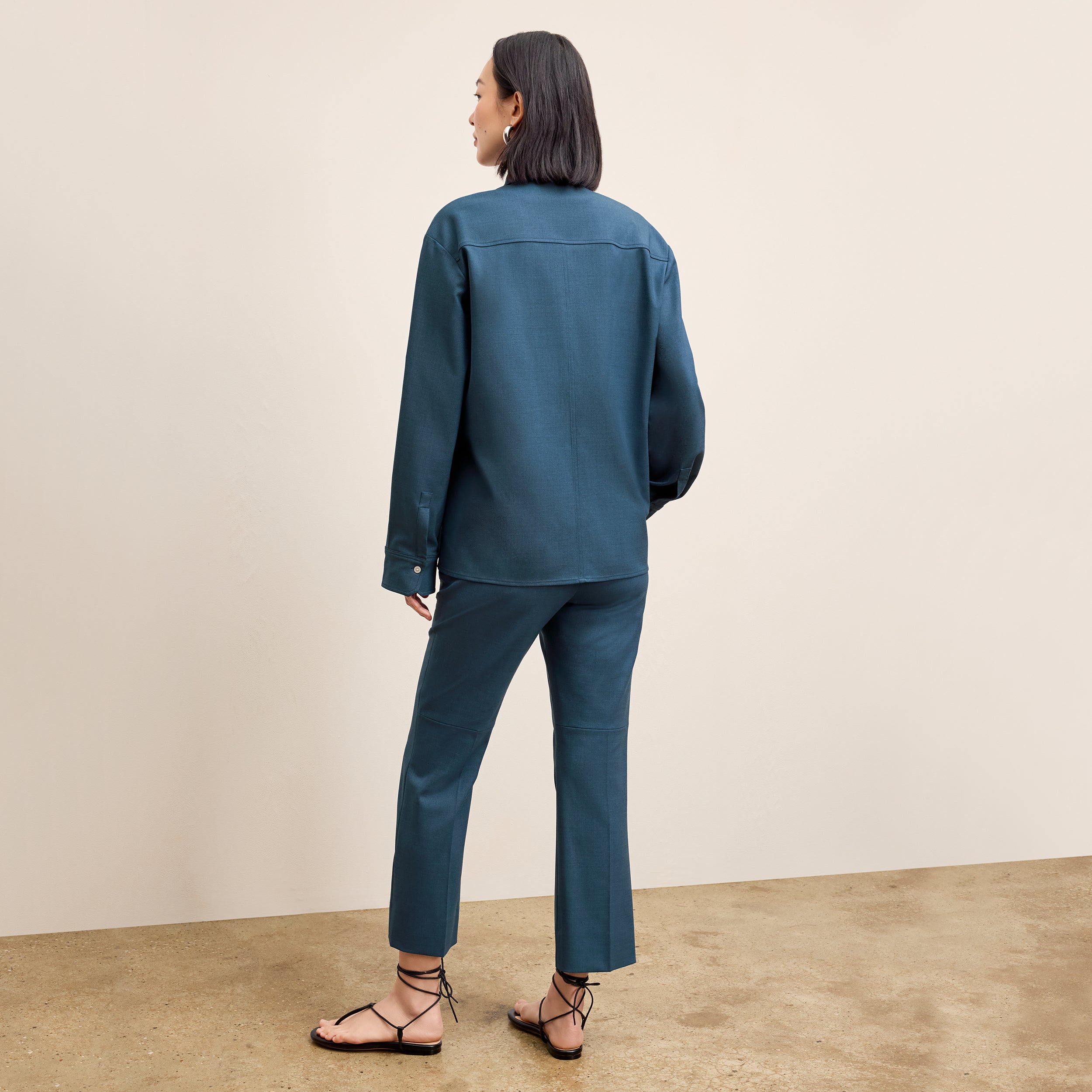 Tessa Kick Flare Trouser - Washable Wool Twill Pants for Women in Bluebell | Comfortable & Stylish Office Wear & Casual Outfits
