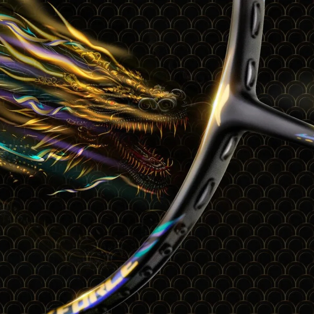 Li Ning AxForce 100 Qilin Badminton Racket - Gold/Blue/Black - Professional Carbon Fiber Shuttlecock Racket for Advanced Players - Perfect for Tournaments & Training Sessions