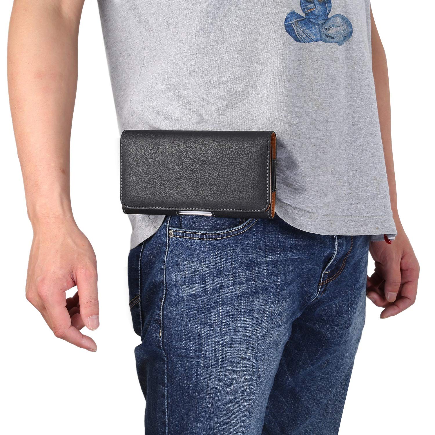 Universal Leather Phone Holster Pouch Case for Gionee W909 - Belt Clip Leather Pouch with Magnetic Closure - Perfect for Outdoor Activities, Work & Travel