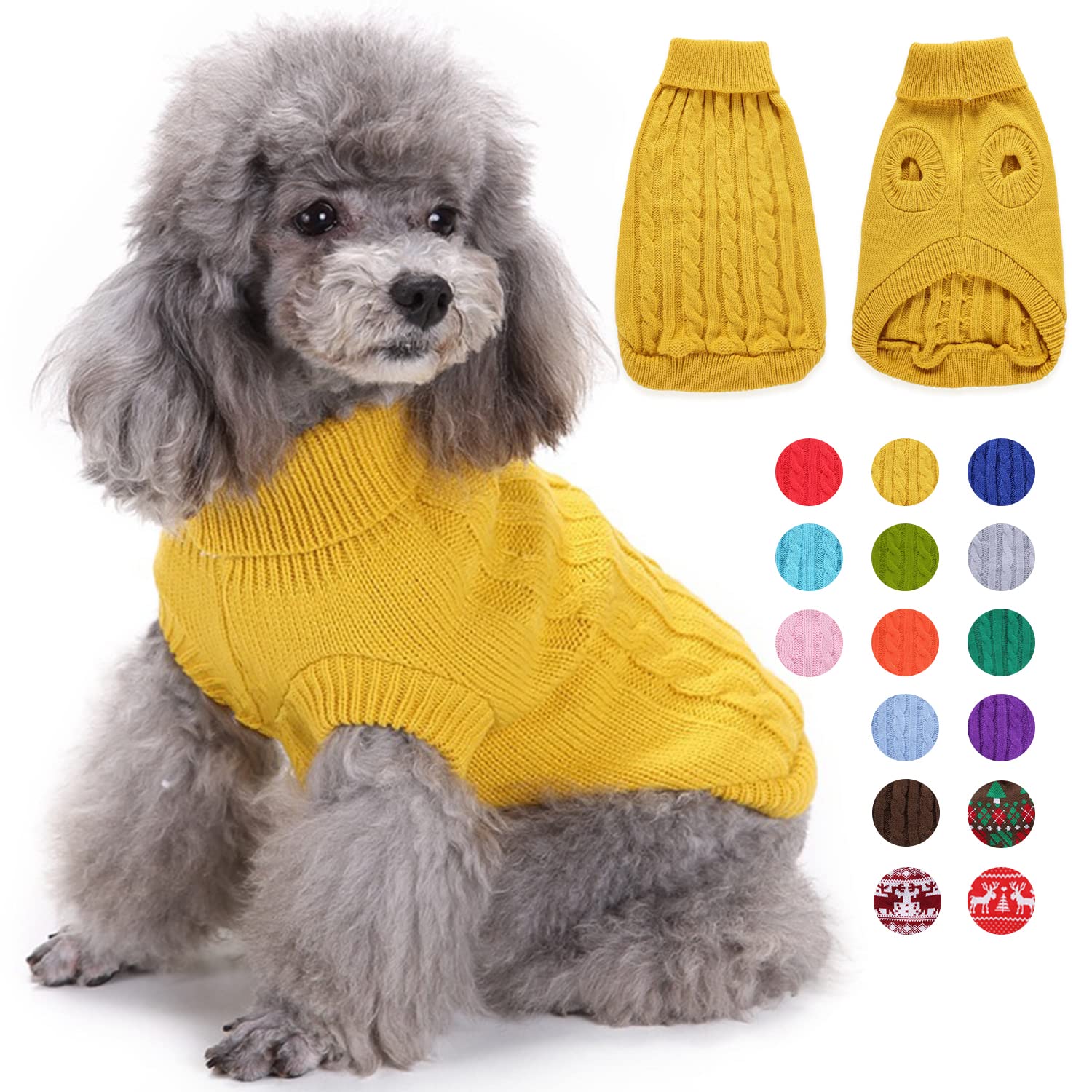 Warm Knitted Dog Sweater with Turtleneck - Soft Winter Pet Clothes for Small, Medium & Large Dogs (Yellow, 3XL) - Perfect for Cold Weather Walks & Indoor Comfort