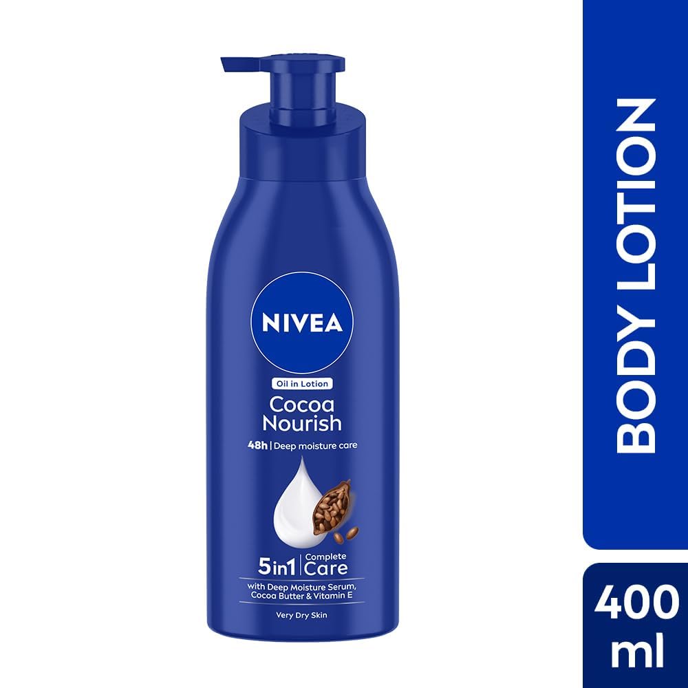 NIVEA Cocoa Nourish 400ml Body Lotion with Deep Moisture Serum | 48-Hour Hydration | Enriched with Cocoa Butter & Coconut Oil | Non-Greasy Formula for Healthy Skin | Best for Very Dry Skin | Perfect for Daily Moisturizing & Winter Skin Care