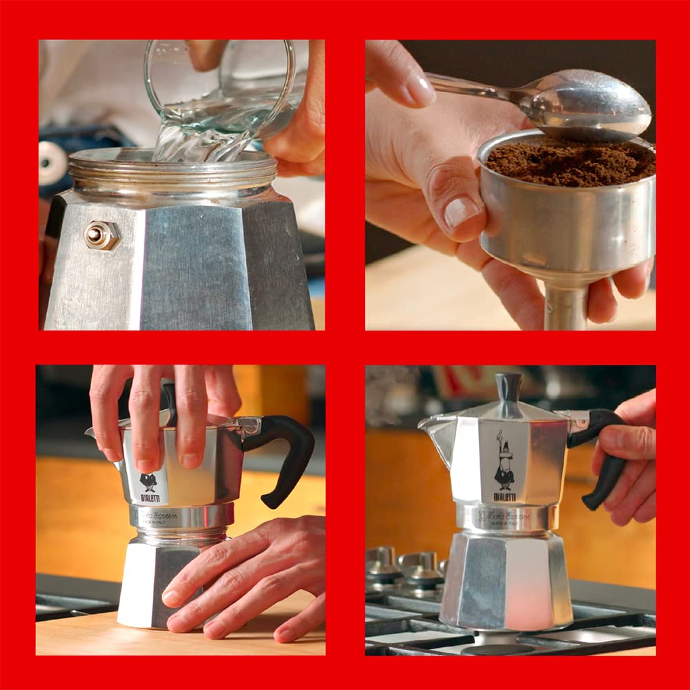 Bialetti Moka Express 3-Cup Stovetop Espresso Maker - 90ml (3oz) Italian Coffee Pot for Home & Travel - Classic Silver Aluminum Design - Perfect for Camping, Office & Gifts