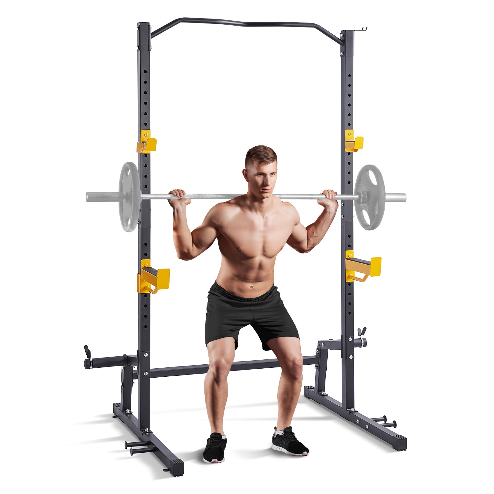 VEVOR Adjustable Squat Stand Power Rack - Multi-Functional Home Gym Equipment with Pull-Up Bar, Weight Plate Storage & J-Hooks for Strength Training - Perfect for Squats, Bench Press & Deadlifts in Home Garage Gym