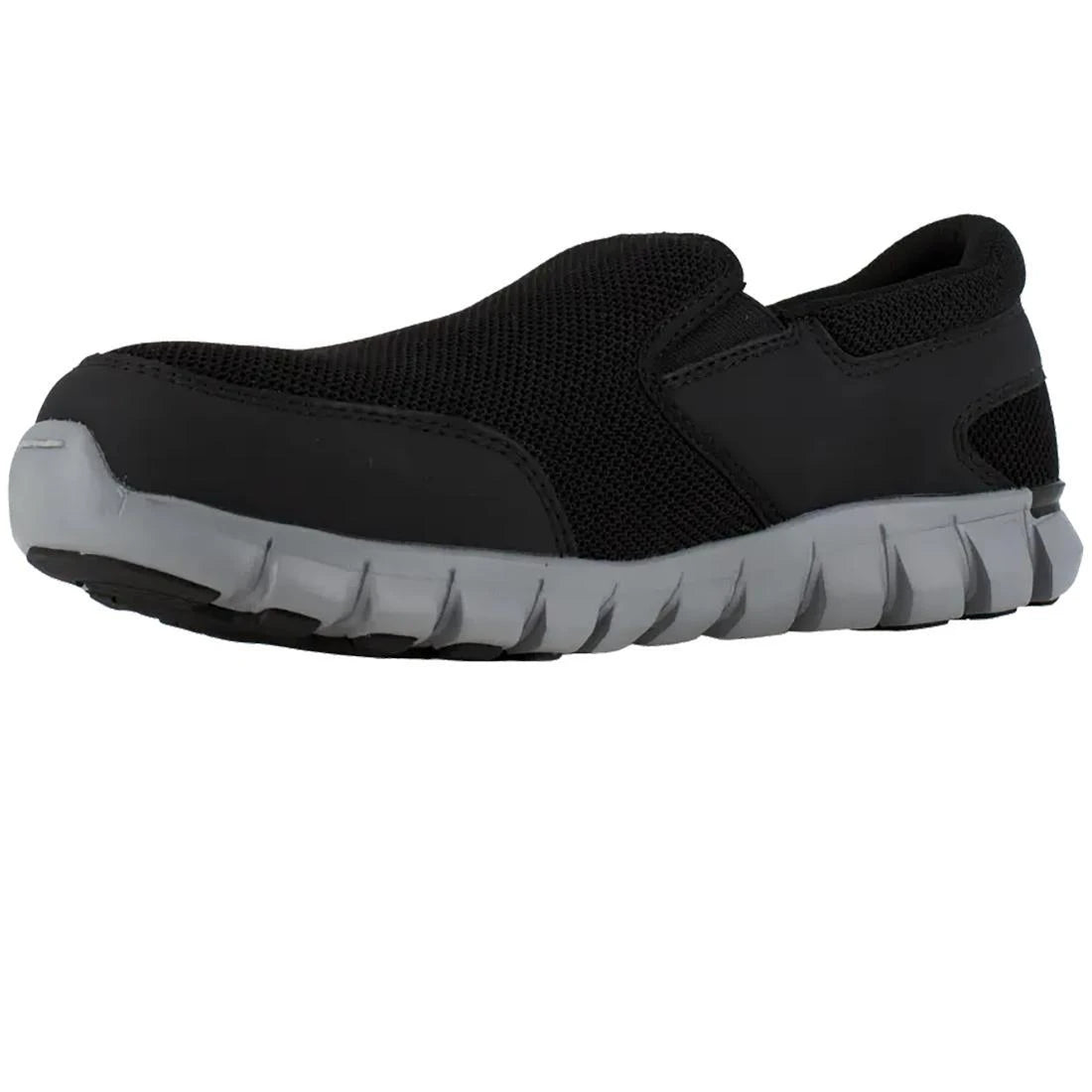 **Sublite Cushion Alloy Toe Slip-On Athletic Work Shoes for Men - Lightweight Safety Toe Sneakers for Construction, Warehouse & Industrial Work - Black/Grey**