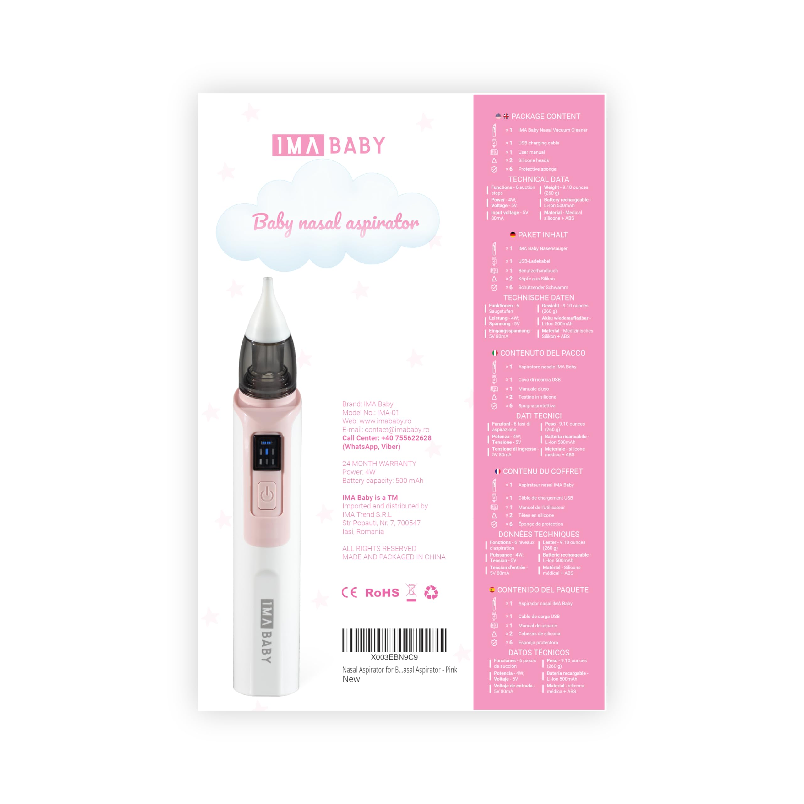 Electric Baby Nasal Aspirator - 6 Suction Levels, USB Rechargeable for Newborns at Home & Travel