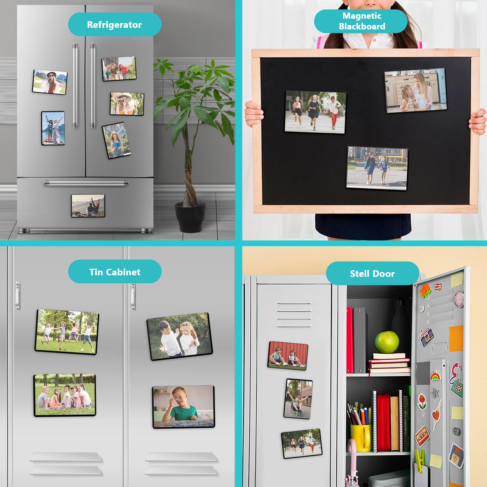 10 Pack Magnetic Photo Frames 4x6 - Reusable Refrigerator Picture Frames for Fridge, Locker & Office Decor