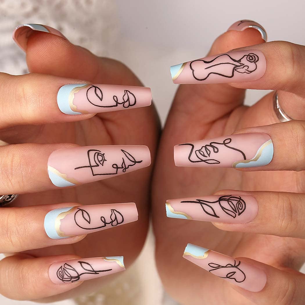 24pcs Coffin Extra Long Press on Nails - Glossy Acrylic Fake Nails with Elegant Designs for Women & Girls | Halloween Ballerina False Nails | Perfect for Parties, Cosplay & Special Occasions