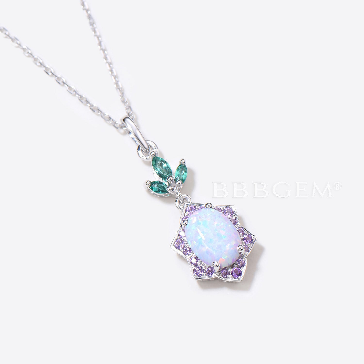 Elegant Oval White Opal Wedding Necklace with Cluster Amethyst Halo Pendant - Perfect for Bridal Jewelry, Anniversary Gifts & Special Occasions