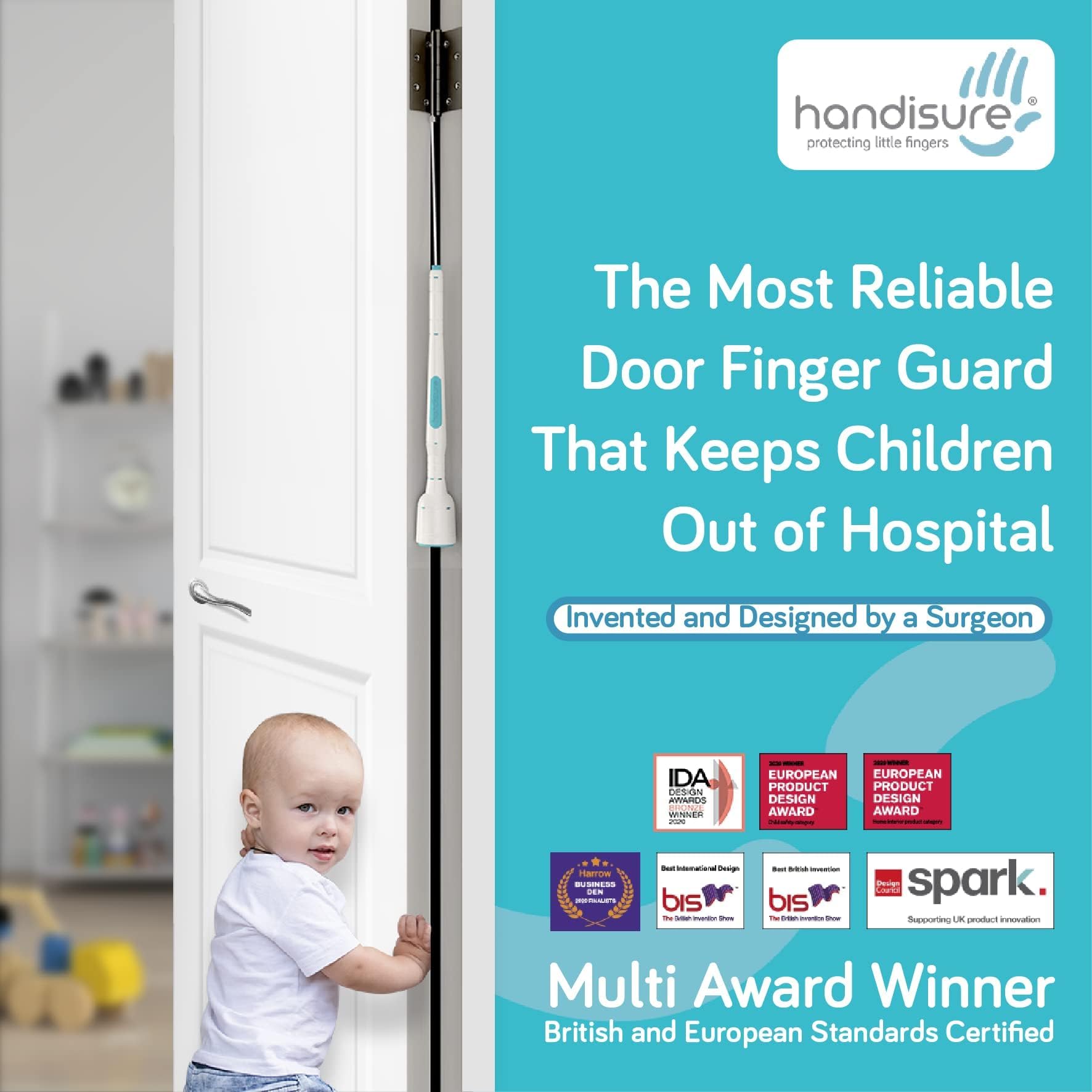 3-in-1 Child Safety Door Pinch Guard - Automatic Hinge & Lock Side Protector | Award-Winning Baby Proof Door Stopper | Easy Installation Finger Protection for Kids | Perfect for Nursery, Bedroom & Playroom Safety