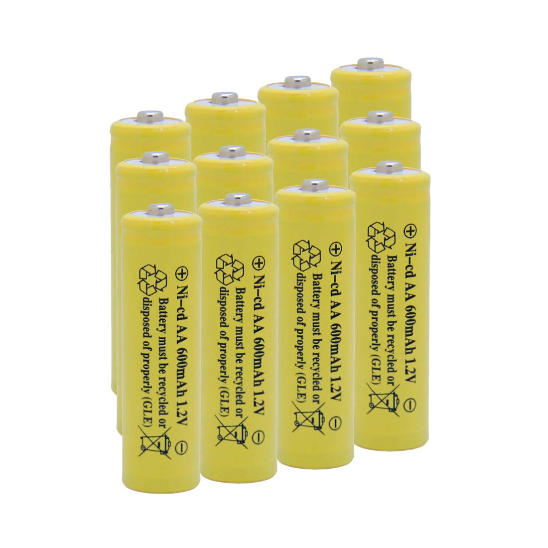 12 Pack AA 1.2V 600mAh Ni-CD Rechargeable Solar Batteries - Yellow for Outdoor Solar Lights, Garden Lamps, Lawn & Sidewalk Lighting - Perfect for Solar-Powered Landscape & Pathway Illumination
