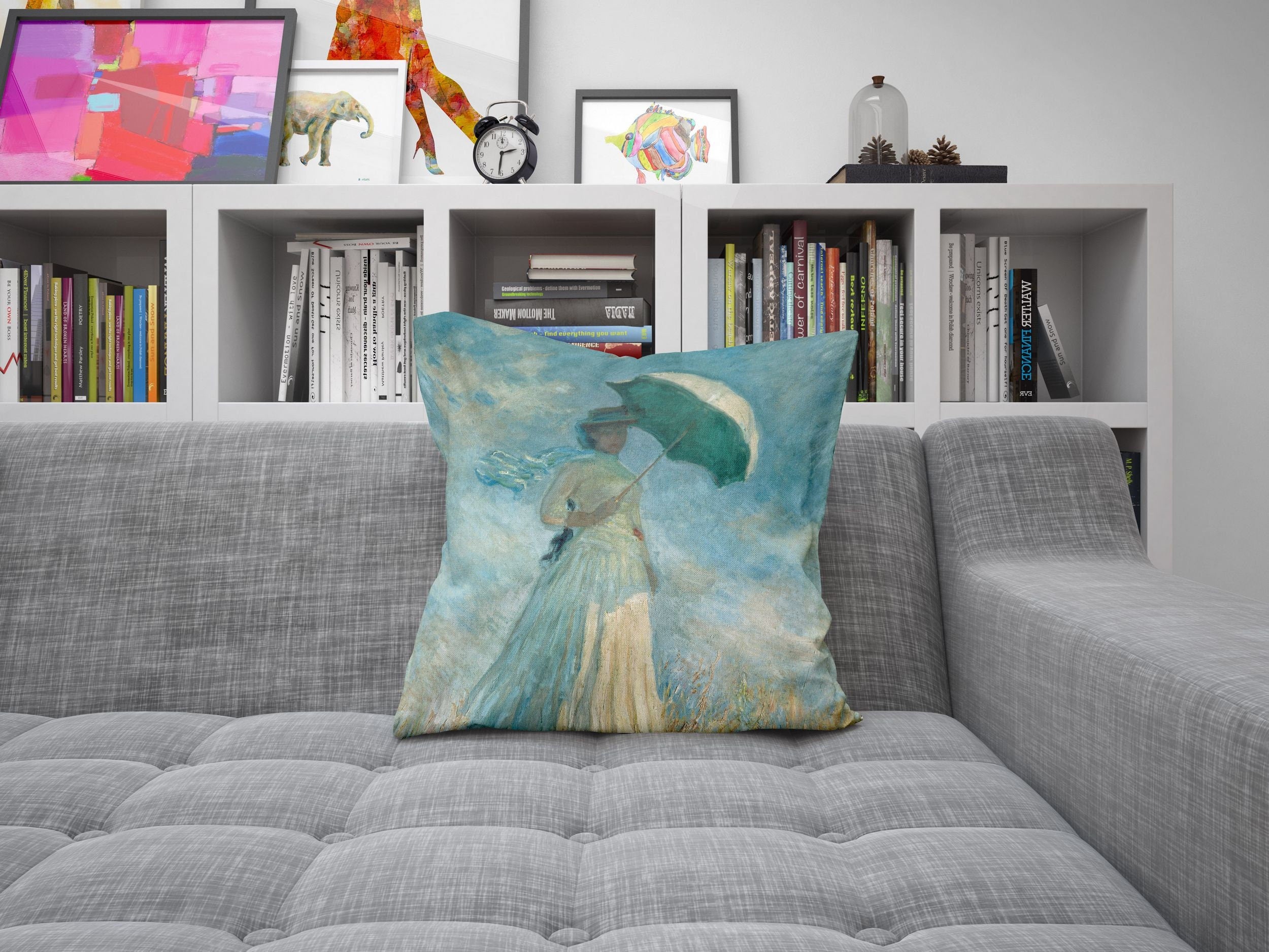 Claude Monet Famous Painting Tapestry Pillows - Abstract Designer Throw Pillow Covers for Sofa, Green Decorative Cushion Cases - Perfect Housewarming Gift for Living Room & Bedroom Decor