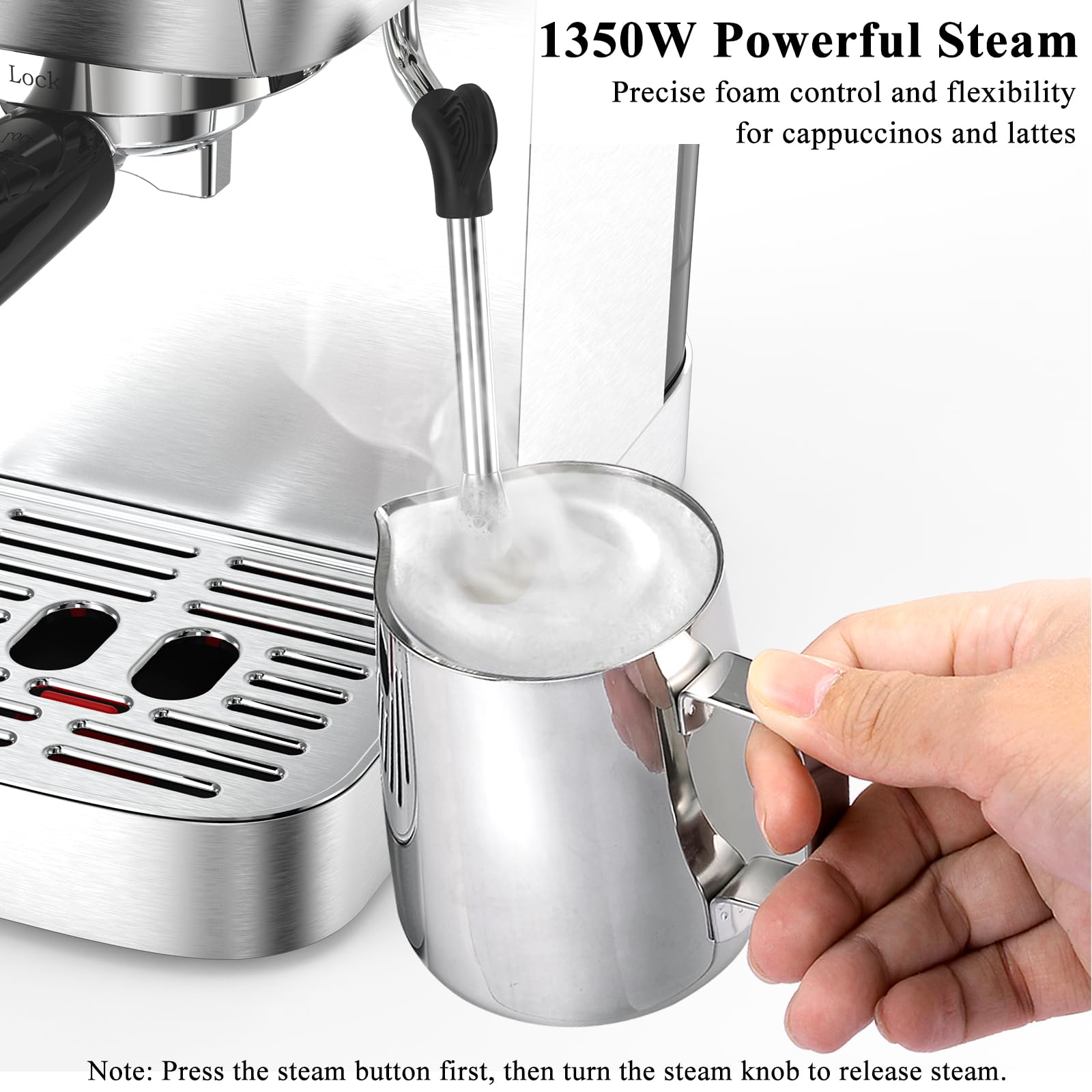 Premium 20 Bar Espresso Coffee Machine - Compact Stainless Steel Cappuccino Maker with Steam Milk Frother for Home Barista & Office Use | Perfect for Morning Coffee, Entertaining Guests & Small Business Cafes