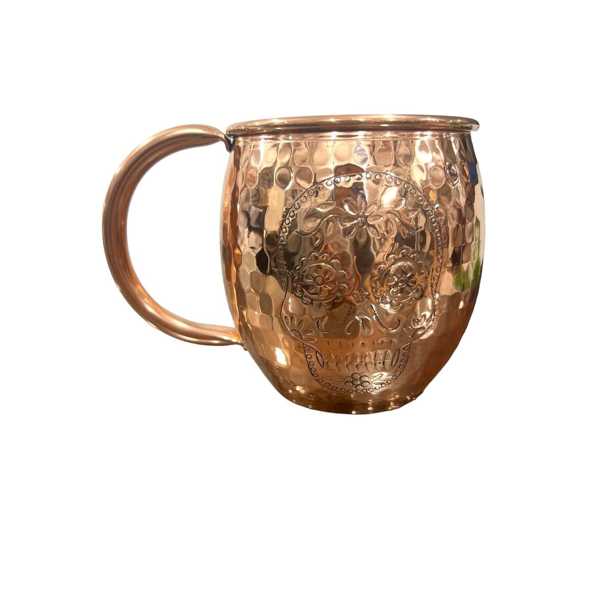 Set of 2 Handcrafted Copper Mugs with Skull Design - Day of the Dead Themed Barware, Hammered & Polished Finish - Perfect for Cocktails, Margaritas, and Halloween Party Decor