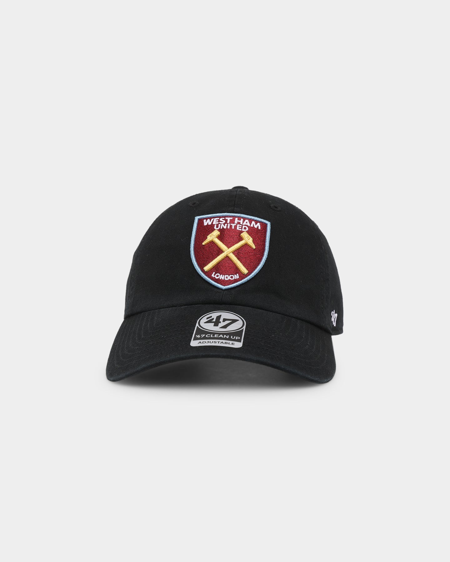 47 Brand West Ham United Football Club Clean Up Strapback Black Hat - Adjustable Snapback Cap for Men & Women - Perfect for Football Games, Casual Wear & Fan Gifts