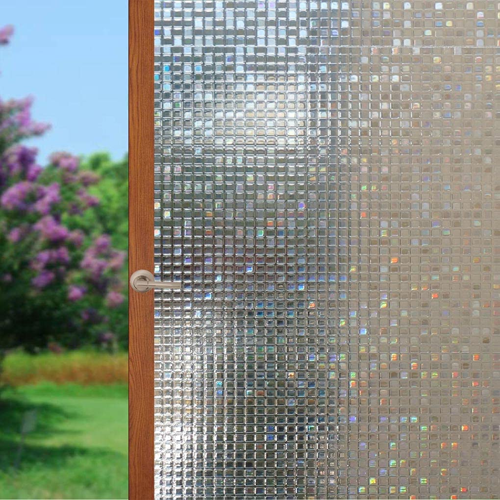 Arthome 3D Mosaic Window Film - 17.5x78.7 Inch Privacy Static Cling Window Tint, No Glue Self-Adhesive UV Protection Film, Removable Rainbow Decorative Window Sticker for Home, Office & Bathroom Privacy