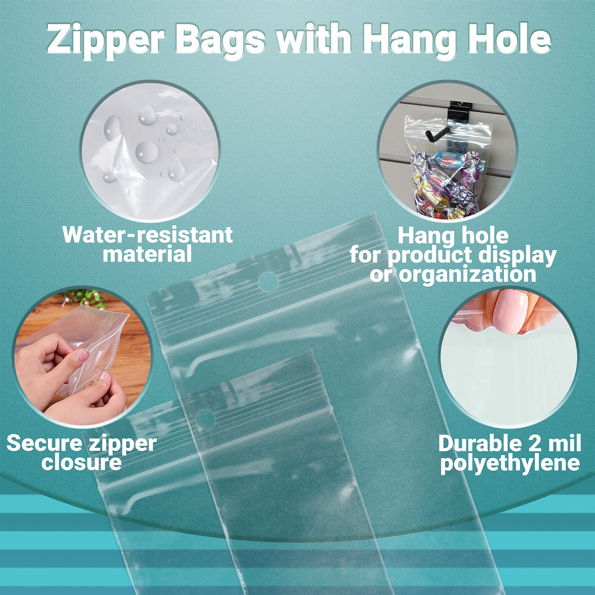 APQ 1000 Pack 5x7 Clear Polypropylene Bags with Hang Hole | 2 Mil Zipper Storage Bags for Food Service, Industrial & Healthcare Use | Perfect for Organizing, Packaging & Protecting Items