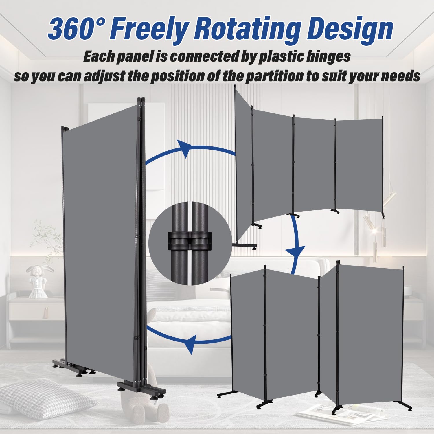 6ft Room Divider - 4 Panel Folding Privacy Screen with Fabric Panels | Portable Partition for Bedroom, Office & Living Room | Freestanding Room Separation Solution for Home Decor & Space Organization