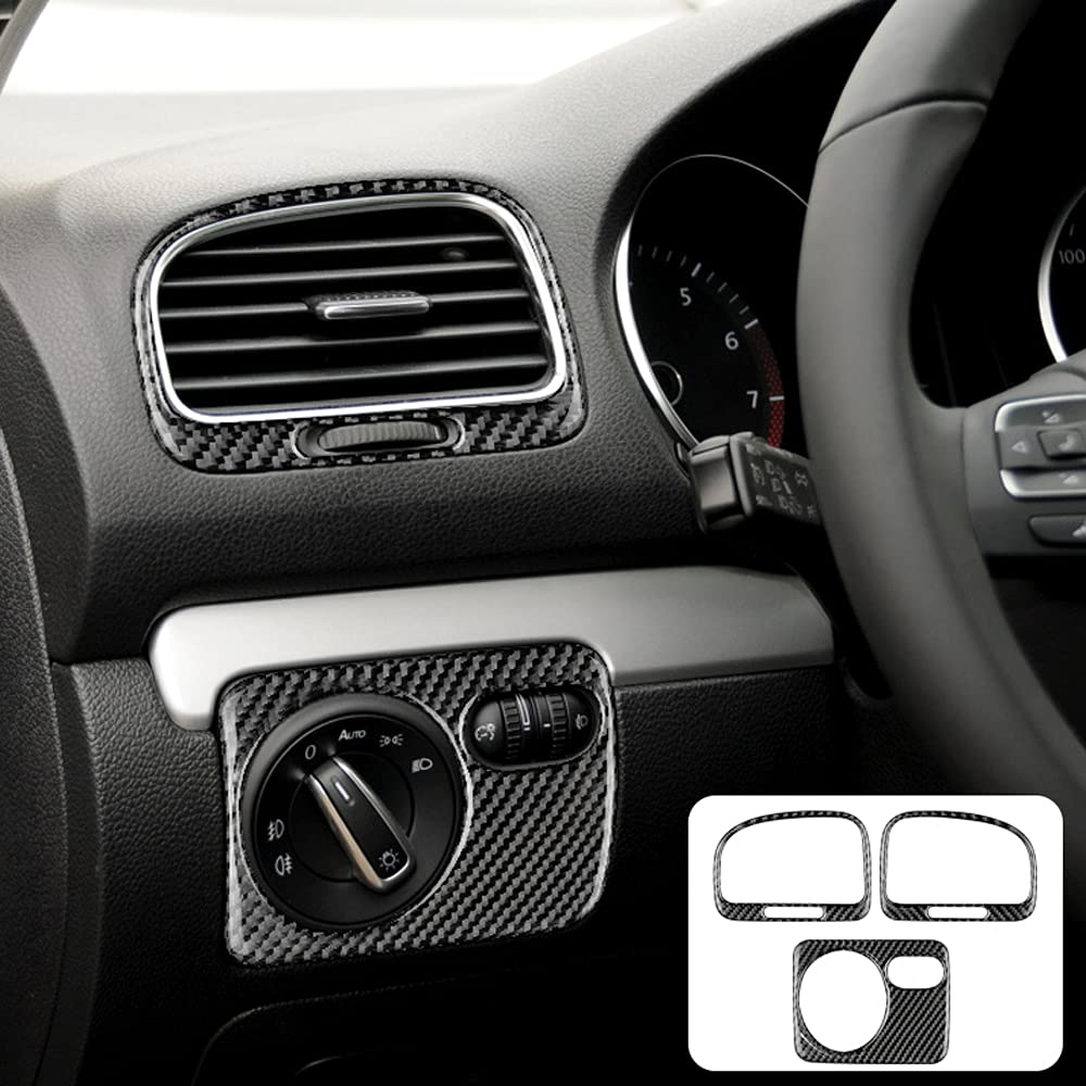 Carbon Fiber Car AC Vent & Headlight Switch Panel Stickers for Volkswagen VW Golf 6 GTI MK6 (2008-2013) - Interior Trim Accessories | Upgrade Dashboard Look & Prevent Scratches