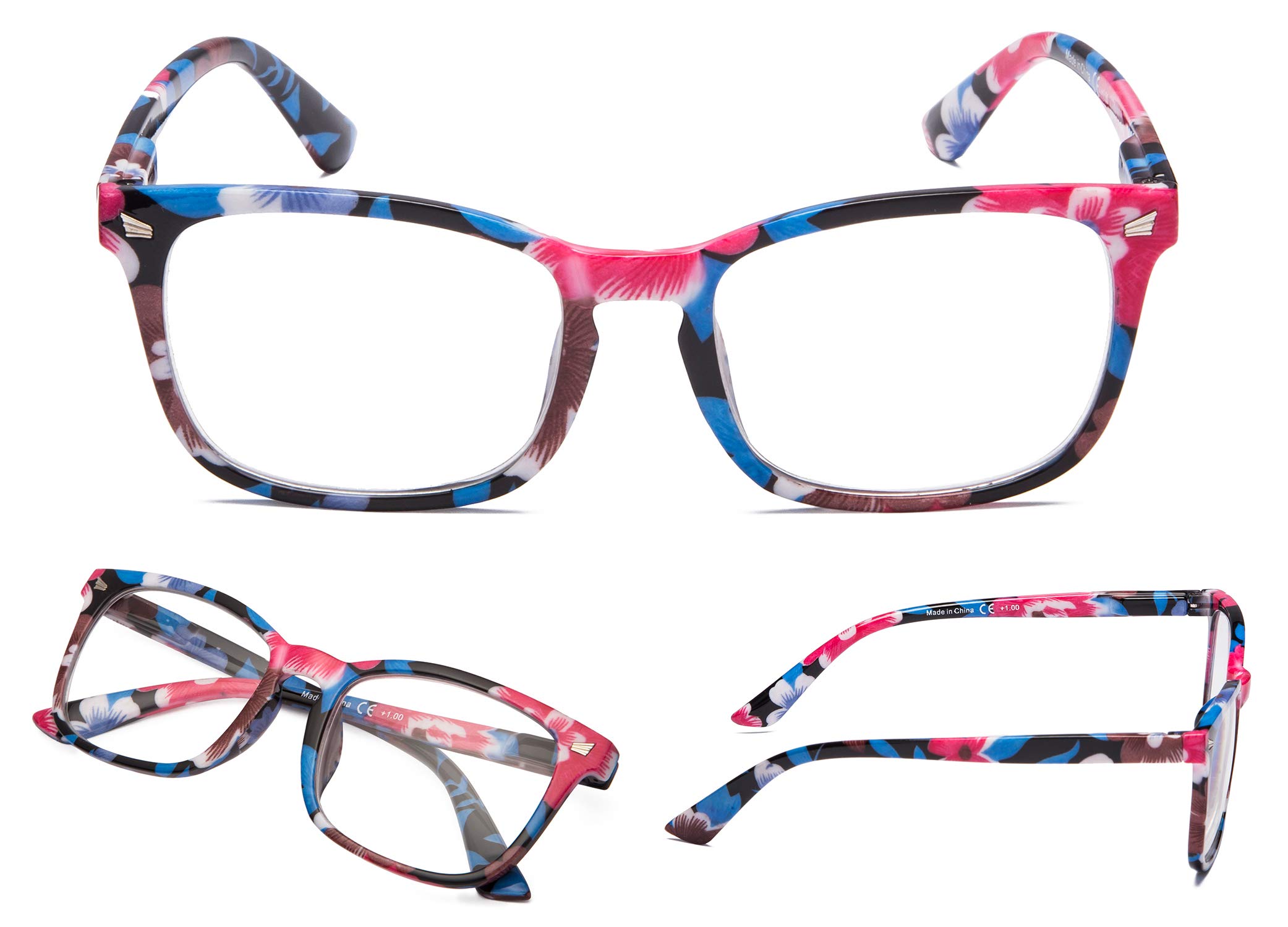 LUR Reading Glasses 5 Pack - Stylish Women's Readers with Spring Hinges, Lightweight & Comfortable for Reading, Crafting, and Computer Use