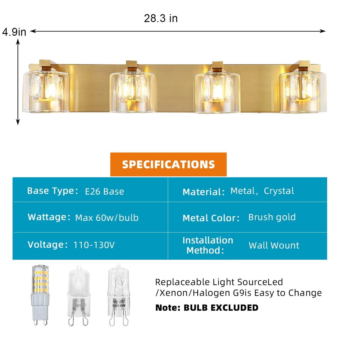 Kolt Modern 4-Light Bathroom Vanity Light Fixture - Brushed Nickel Finish for Bathroom Mirror Lighting, Perfect for Modern Home Decor and Vanity Makeup Area