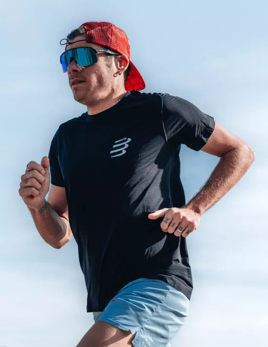 Compressport Men's Performance Short Sleeve T-Shirt - Moisture Wicking, Breathable Athletic Shirt for Running, Cycling & Gym Workouts - Black/White
