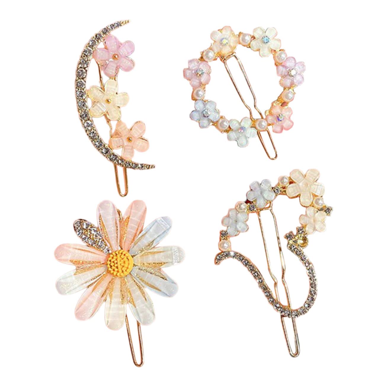 Beavorty 4pcs Rhinestone Flower Hair Clips for Women & Girls - Vintage Beaded Hair Accessories & Jewelry - Perfect for Weddings, Parties, and Everyday Styling