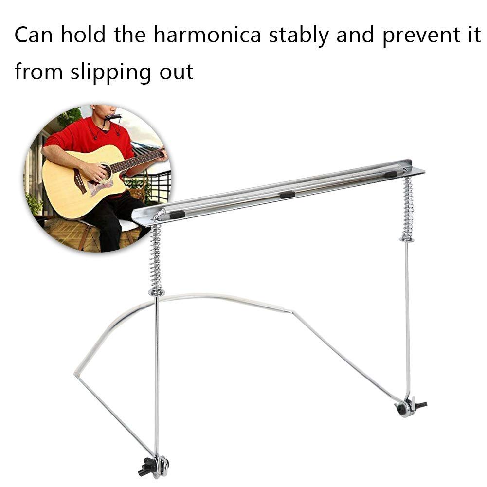 Premium Silver Harmonica Holder for 24-Hole Harmonicas - Adjustable Neck Strap & Hands-Free Bracket - Perfect for Live Performances, Practice Sessions & Street Musicians