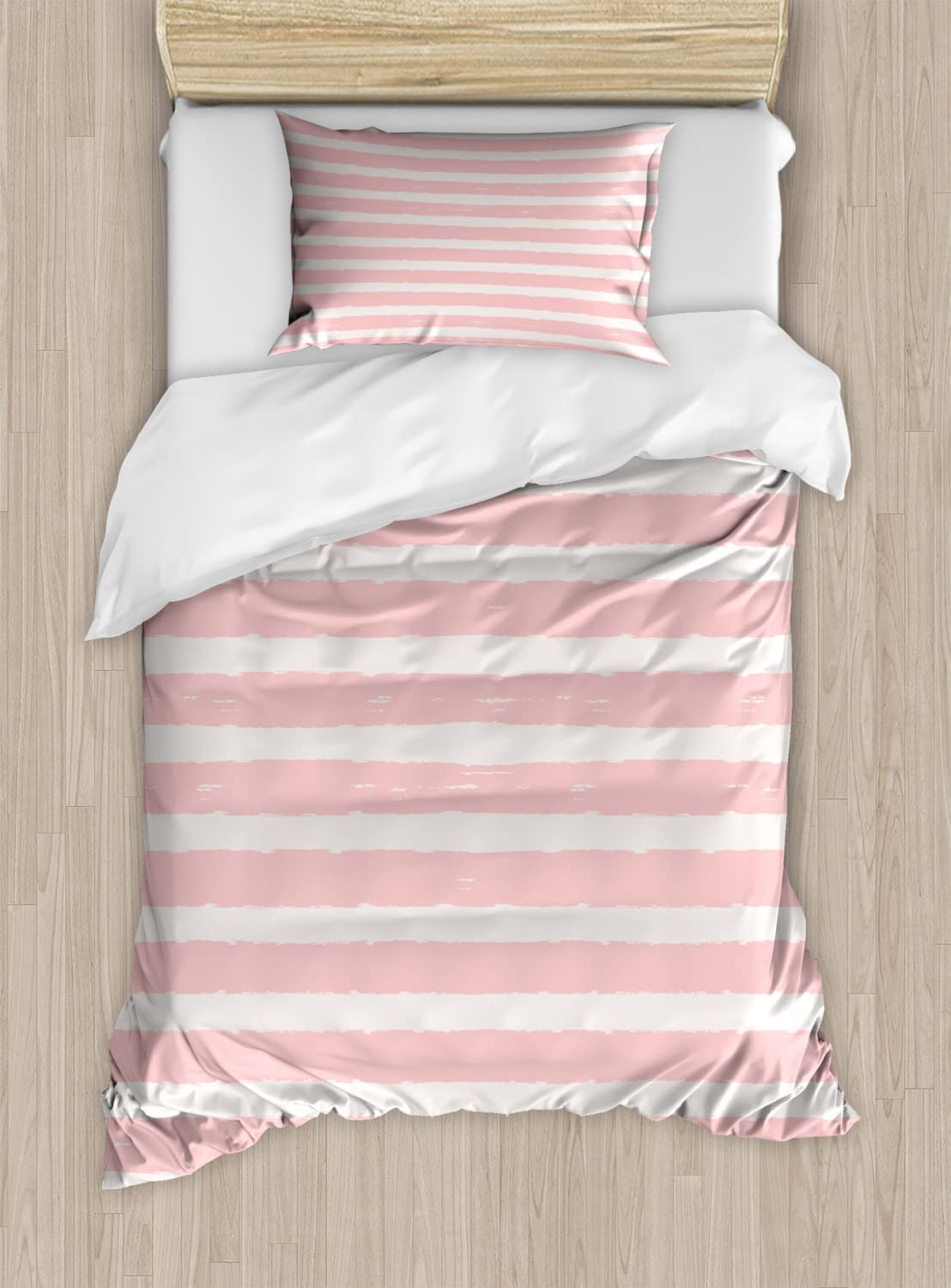 Ambesonne Pastel Stripe Duvet Cover Set - Twin Size 2-Pack with 2 Duvet Covers & 2 Pillowcases, Soft Pink Blush Brushstroke Design for Girls' Bedroom Decor | Perfect for Kids Room, Teen Bedding & Nursery