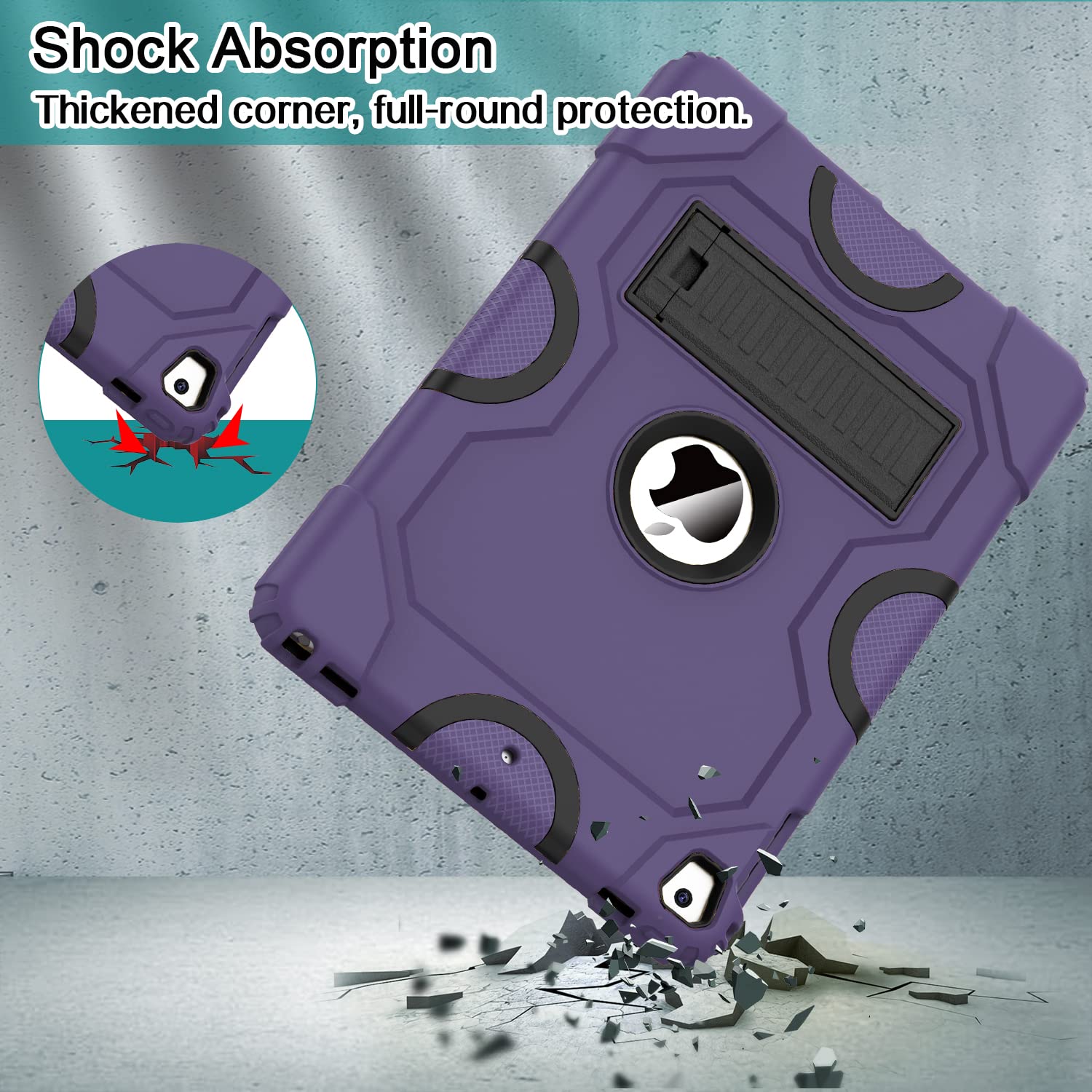 Shockproof Rugged Protective Case for iPad 9.7 Inch (6th/5th Gen, Air 2/1st Gen, Pro 9.7) - Heavy Duty Cover with Enhanced Drop Protection in Deep Purple - Perfect for Travel, Outdoor Adventures & Kids Use