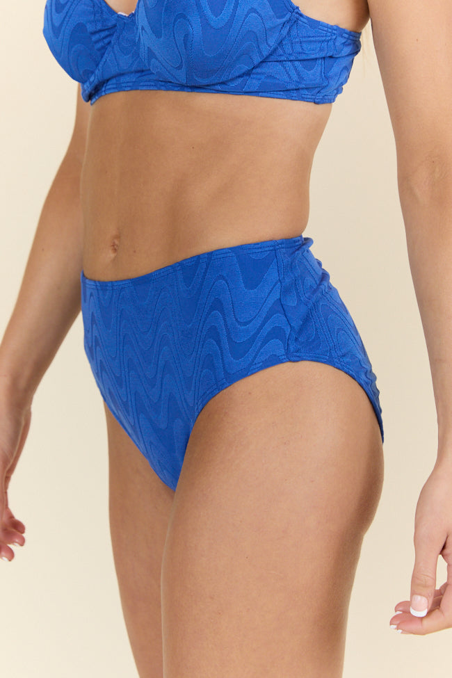 Lake Day Blue Textured Bikini Bottoms - High Waisted Swimwear for Women | Perfect for Beach Vacations, Pool Parties & Summer Getaways