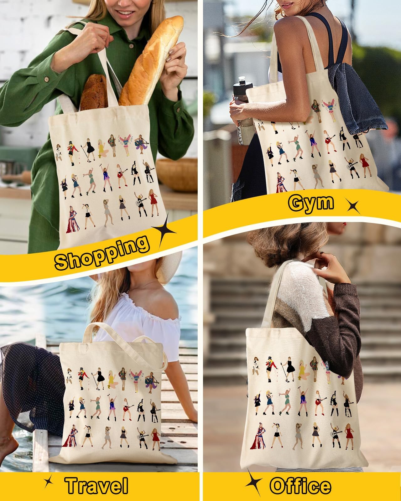 STSNano Stylish Canvas Tote Bag for Women - Reusable Eco-Friendly Shoulder Bag - Perfect for Work, Shopping & Travel (Gift Idea) - Trendy Aesthetic Design for Everyday Use