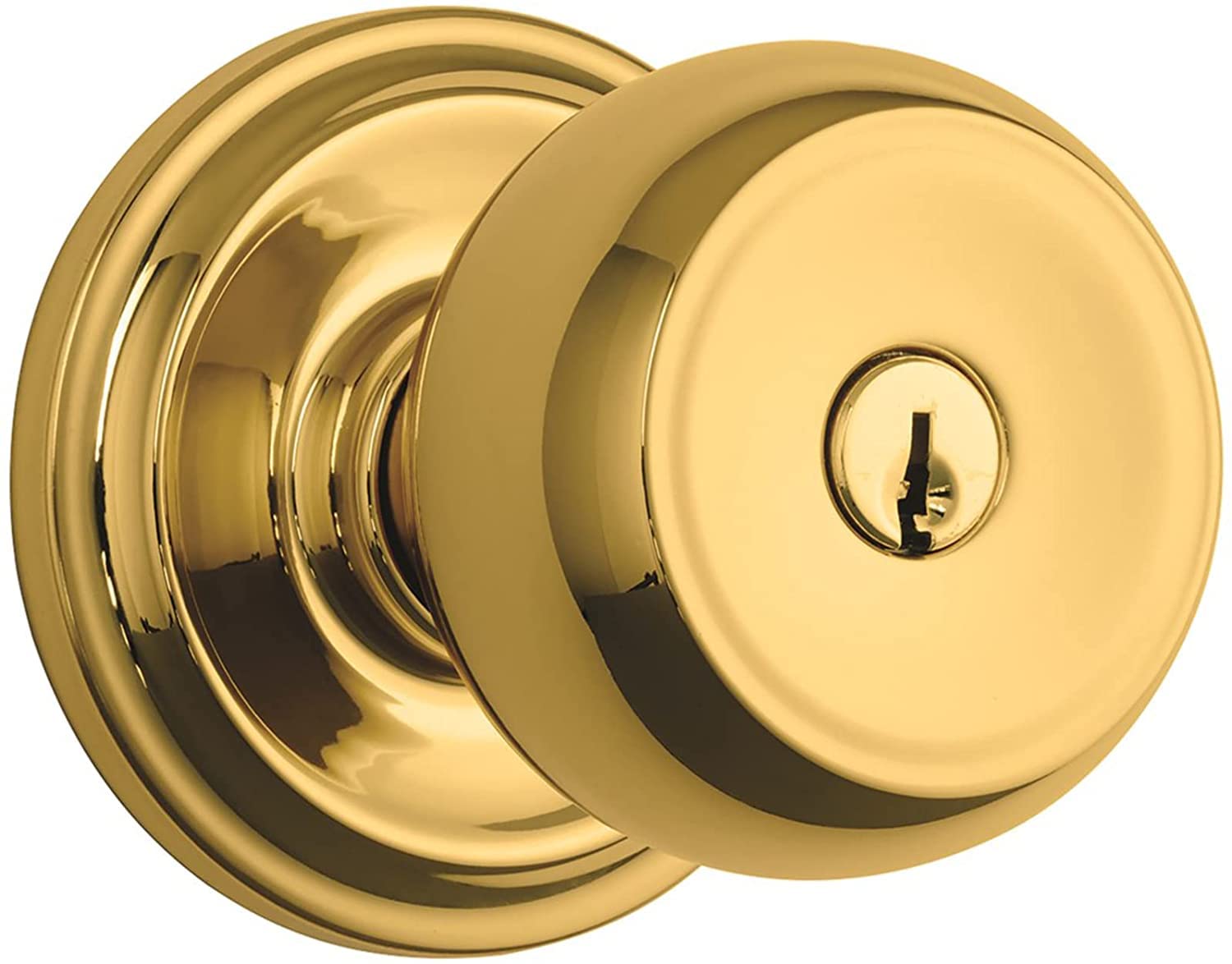 BRINKS Stafford Push Pull Rotate Keyed Entry Door Knob - Polished Brass Hands-Free Door Lock with Push, Pull & Rotation - Perfect for Home, Office & Commercial Security