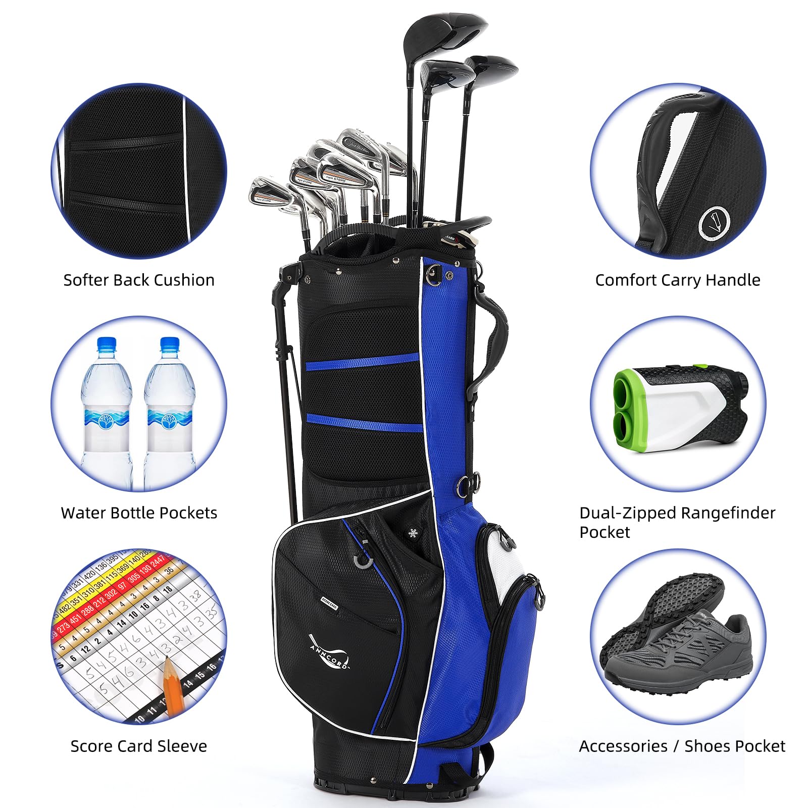 14-Way Top Divider Golf Stand Bag with Dual Strap - Waterproof Men's Golf Bag with 8 Pockets & Cooler Pouch - Includes Rain Hood - Perfect for Golf Tournaments & Weekend Golfing