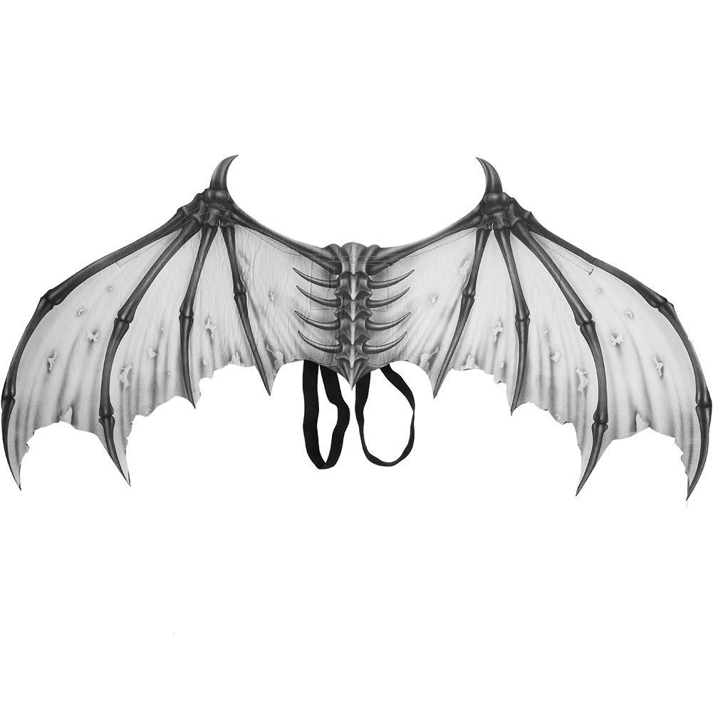 Devil Wings Cosplay Costume Accessory - Halloween Bat Wings for Kids & Teens, White Black Bone Wings (HGDS19001A) - Perfect for Halloween Parties, Cosplay Events & Themed Costumes