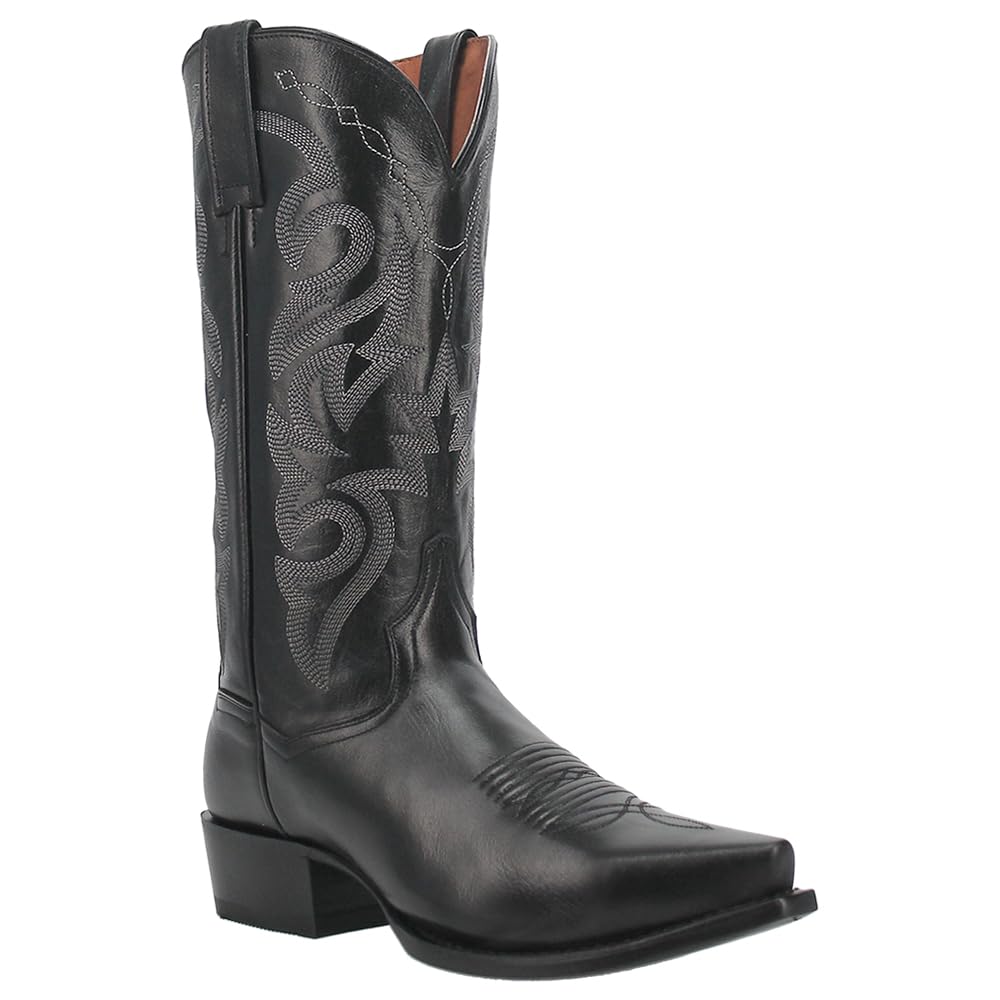 Dan Post Men's Milwaukee Embroidered Snip Toe Pull-On Casual Boots - Mid Calf Western Boots for Men - Black Cowboy Boots for Everyday Wear & Country Style Outfits