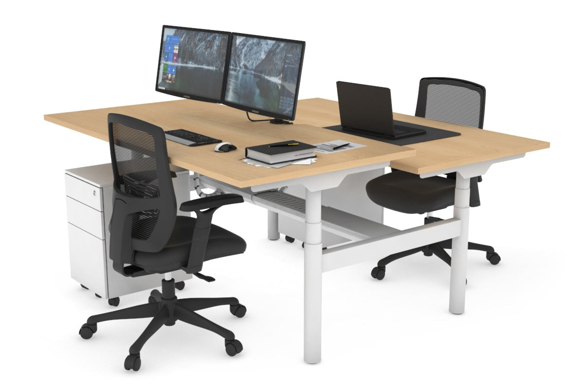 Flexi Premium Height Adjustable 2-Person H Bench Workstation - White Frame [1800L x 800W with Cable Management] - Ideal for Office, Home Workspace & Collaborative Environments