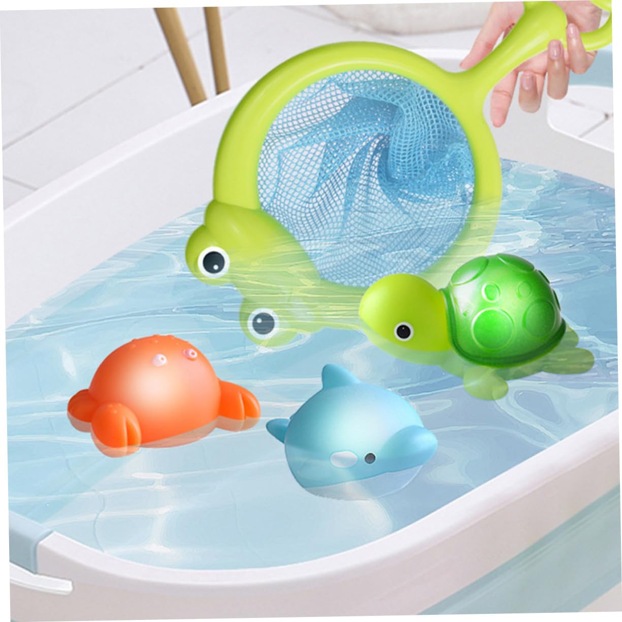 HEMOTON 5-Piece Net Fishing Bath Toys for Babies - Safe Plastic Infant Tub & Beach Play Set for Sensory Development, Water Play & Outdoor Fun