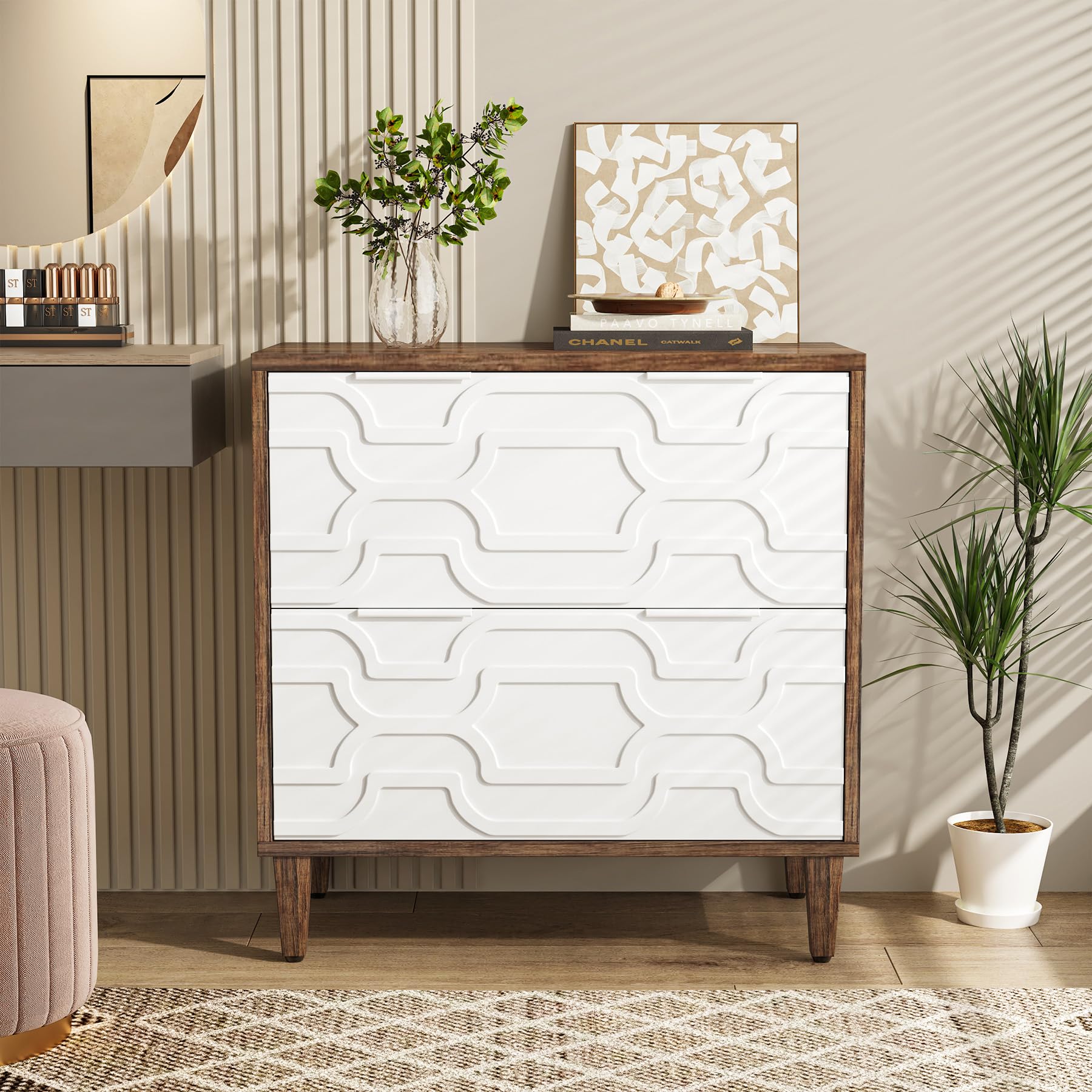 Tribesigns 2-Drawer Lateral File Cabinet for A4/Letter/Legal Size Documents - Office Storage Cabinet with Printer Stand, Home Office Organization Solution in Brown & White - Perfect for Paper Storage, Printer Organization & Workspace Decluttering