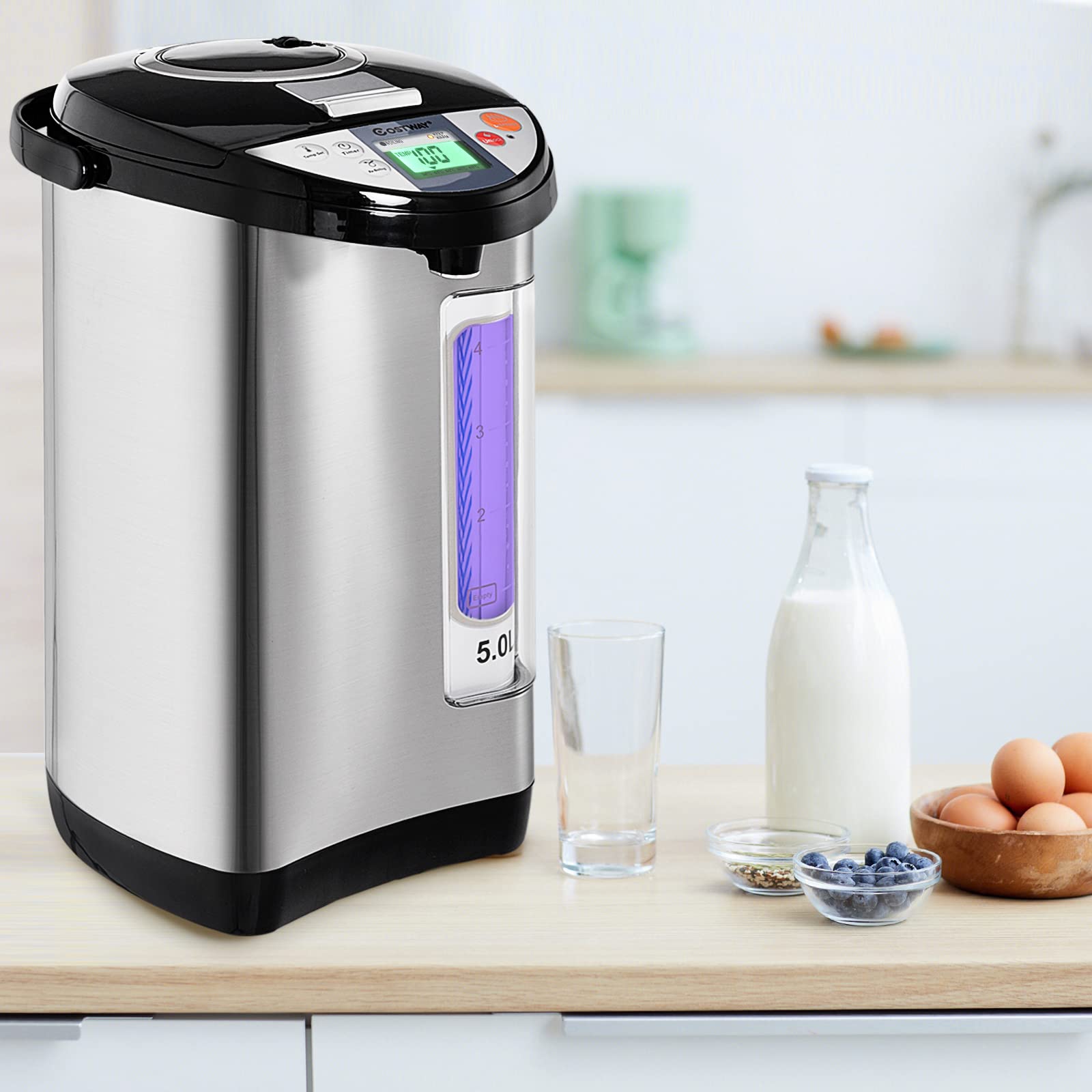 COSTWAY 5L Electric Hot Water Dispenser with LCD Display & 5-Temperature Settings, Stainless Steel Instant Boiler with Safety Lock - Perfect for Home, Office, Tea & Coffee Making