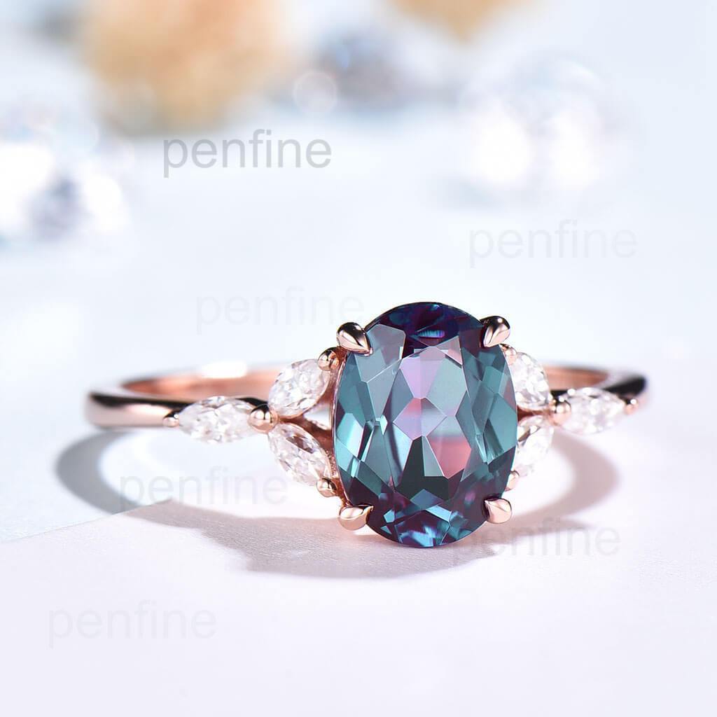 Vintage Alexandrite Nadia Engagement Ring - Oval Cut with Claw Prong Setting | Perfect for Proposals, Anniversaries & Special Occasions