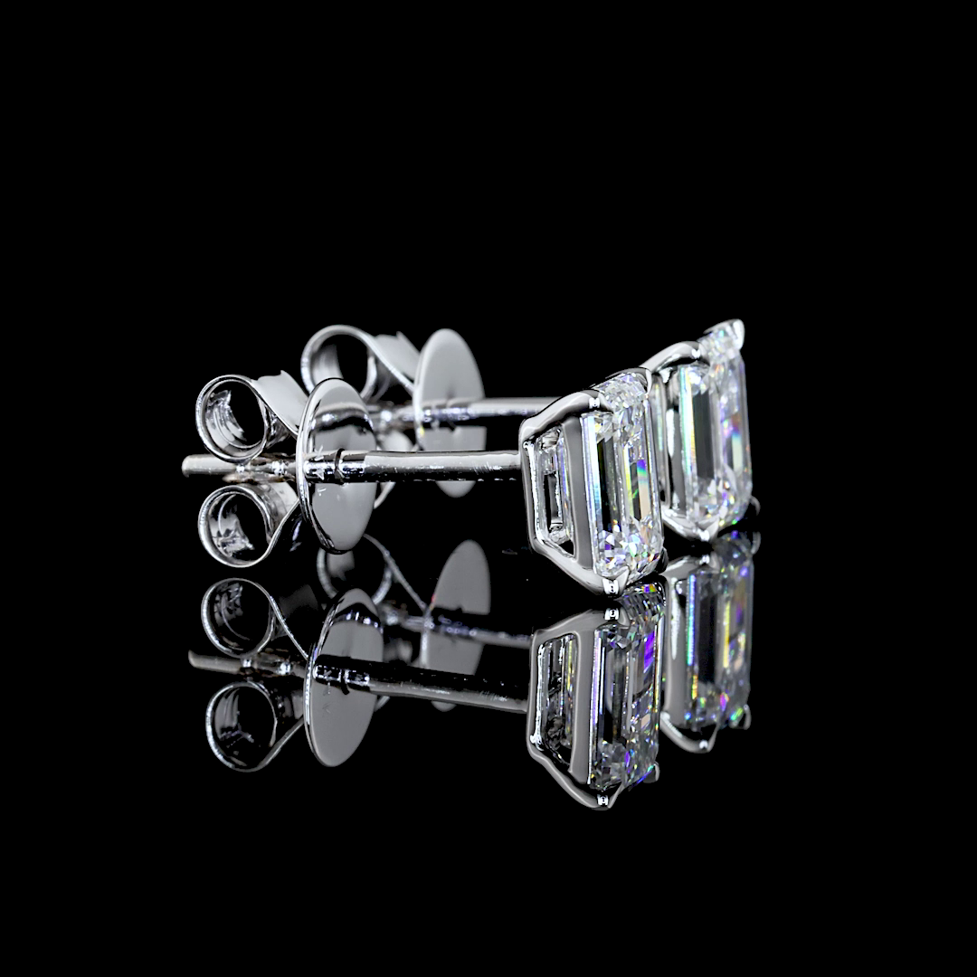 1.02 Carat Lab Grown Emerald Cut Diamond Stud Earrings in 14K White Gold - VS2 Clarity, F Color - Perfect for Weddings, Anniversaries & Special Occasions