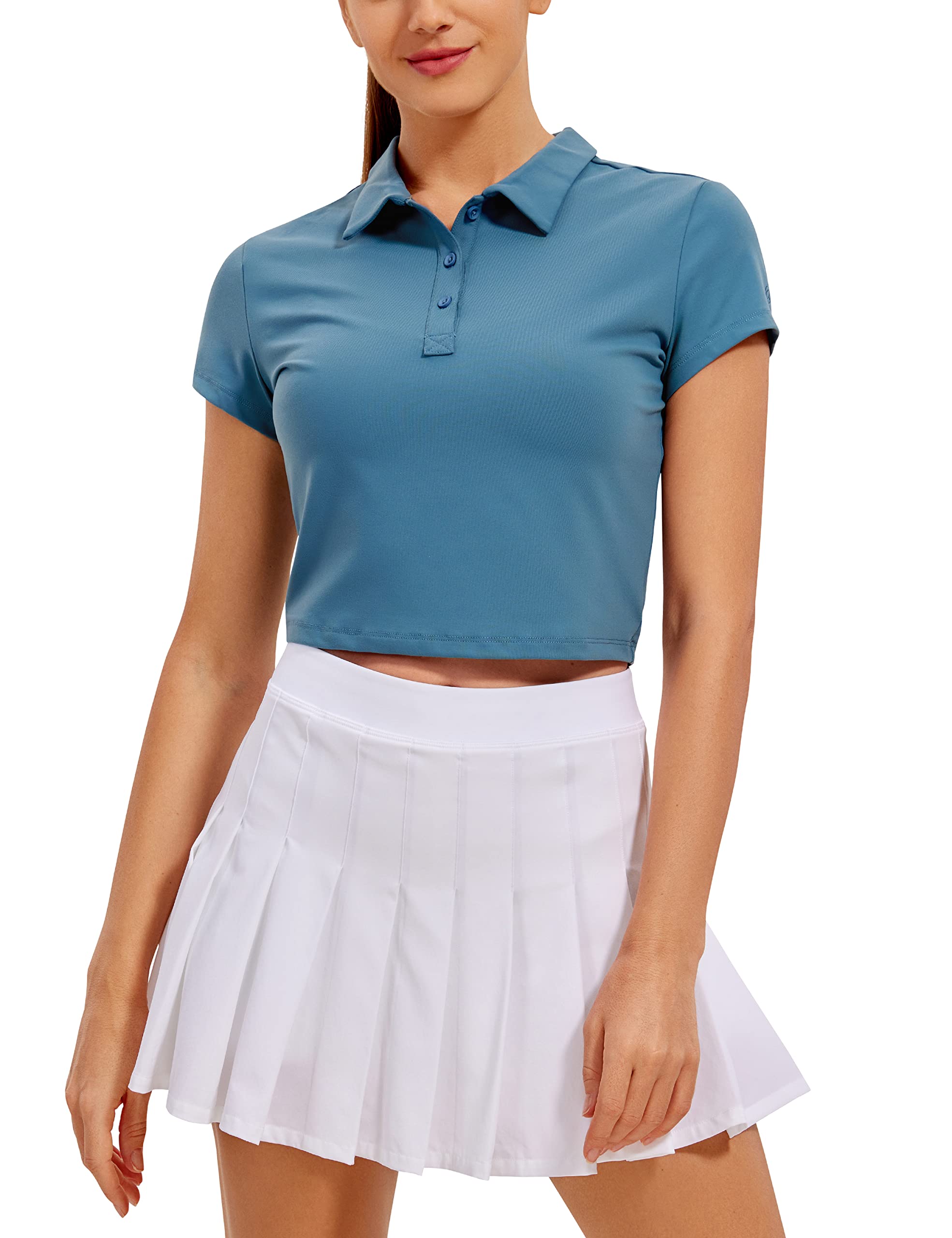 CRZ YOGA Women's Workout Short Sleeve Polo Shirt - Moisture Wicking Golf & Tennis Athletic Top for Running, Yoga & Gym Workouts
