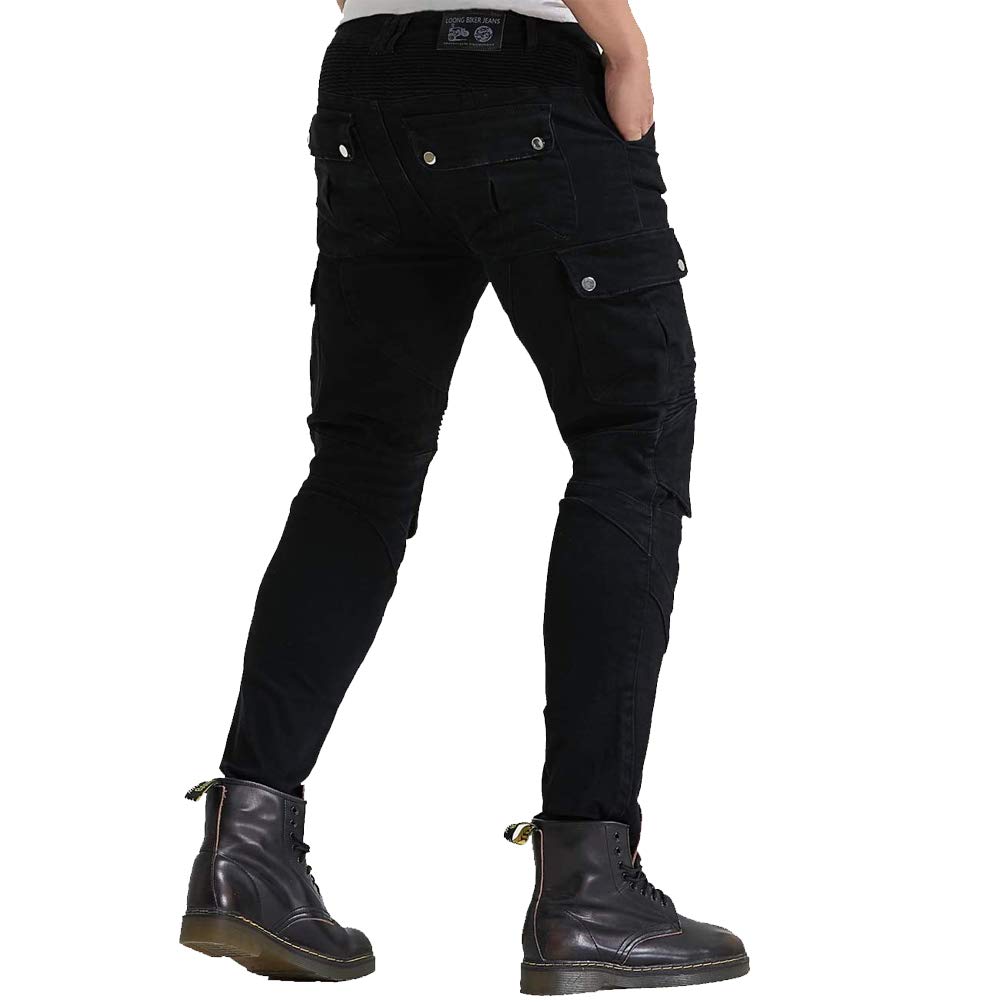 Takuey Aramid Fiber Motorcycle Riding Jeans - CE Certified Protective Pants with Silicone Knee Pads for Men (Size XXL/36, Waist 39.4