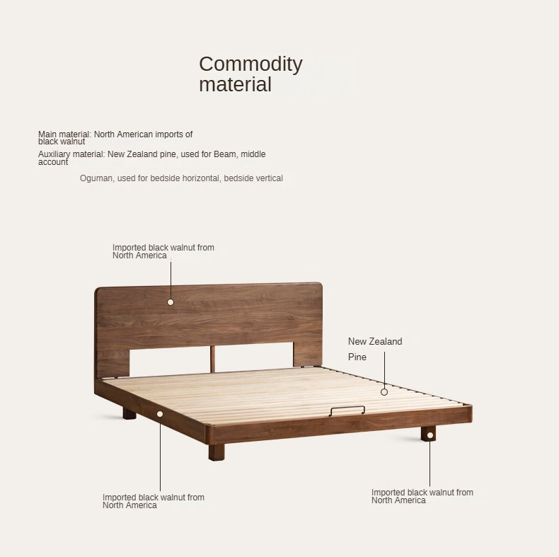 Solid Wood Floating Bed Frame - Black Walnut & Oak - Modern Platform Bed with Hidden Storage - Perfect for Small Bedrooms & Minimalist Home Decor