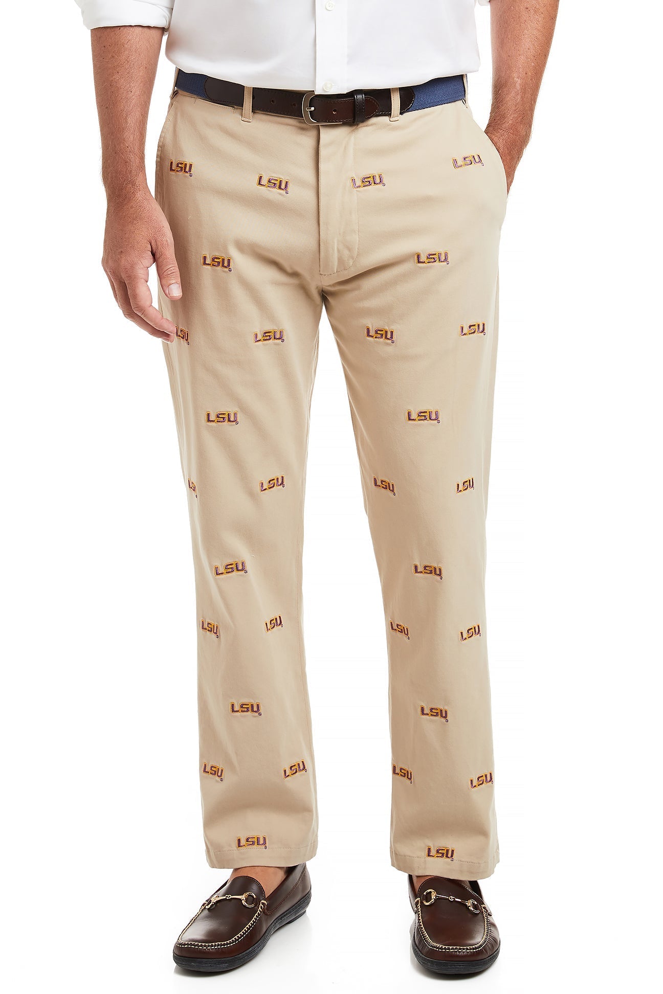 LSU Collegiate Stretch Twill Pants for Men - Comfortable Khaki Casual Dress Pants for Work, Office & School - Perfect for Game Day, Tailgating & College Events