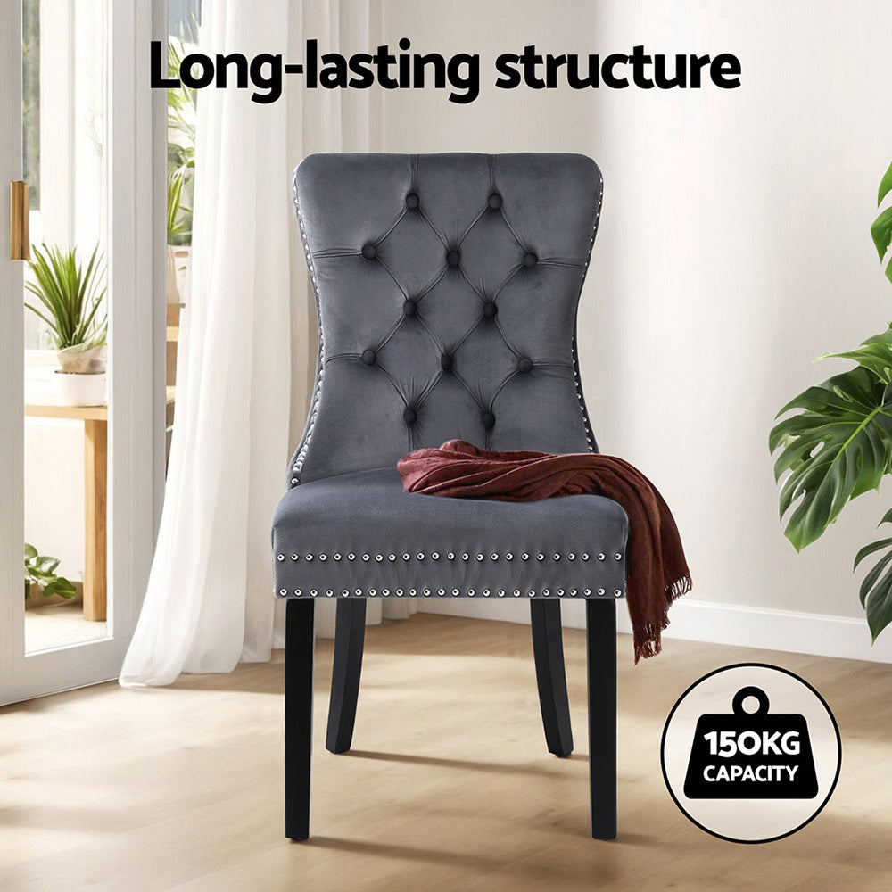 2 Pack Artiss Grey Velvet Dining Chairs - Modern Upholstered Side Chairs for Kitchen, Dining Room, Office & Small Spaces